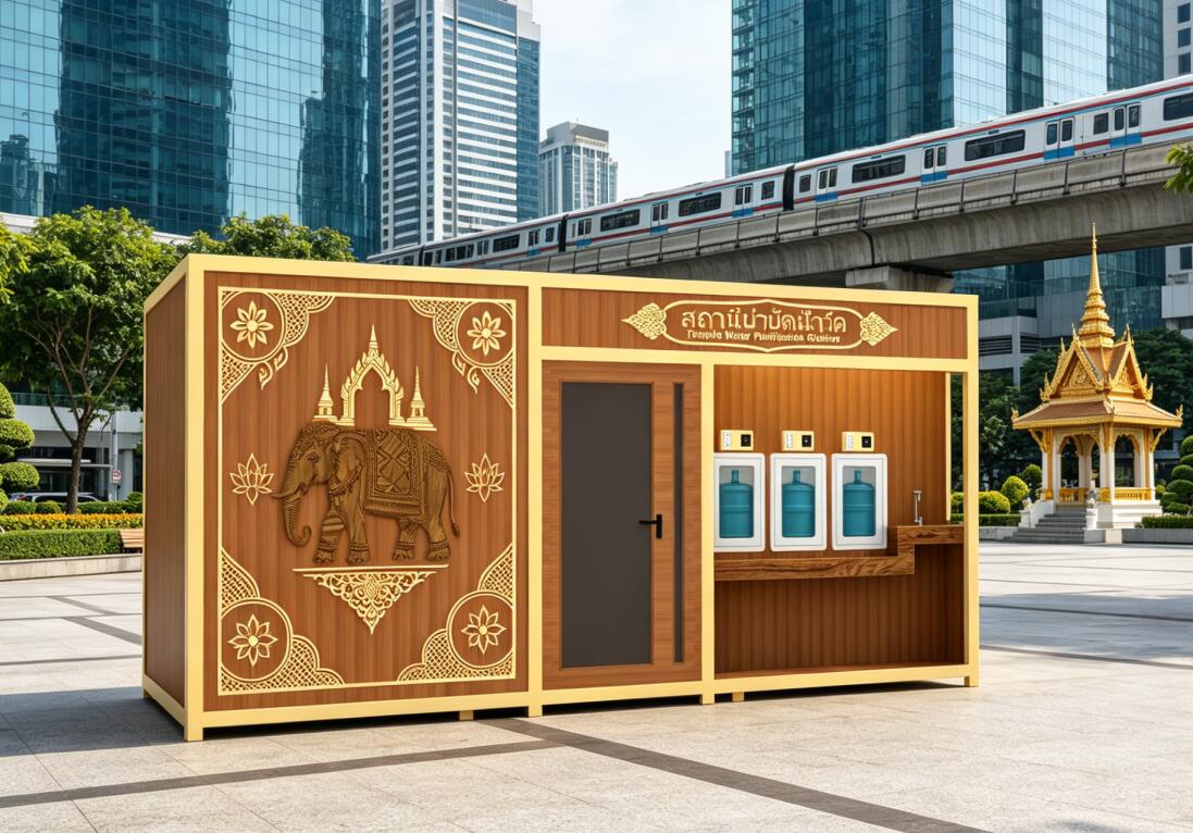Thai Temple Water Station - Eskuz zizelkaturiko elefante eta pagoda diseinua?